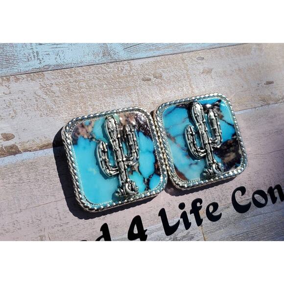 Cactus concho turquoise leather embellishments, custom conchos, screwback concho - Picture 2 of 3